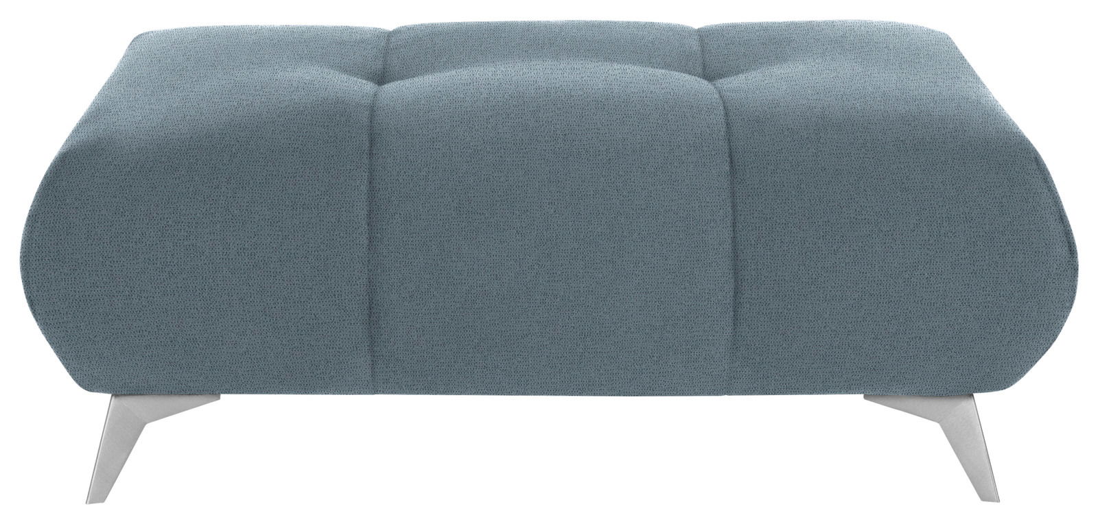 Hockerbank in blauer Polsterung, frontal betrachtet, mit modernen Metallbeinen.