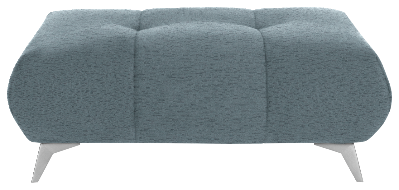 Hockerbank in blauer Polsterung, frontal betrachtet, mit modernen Metallbeinen.