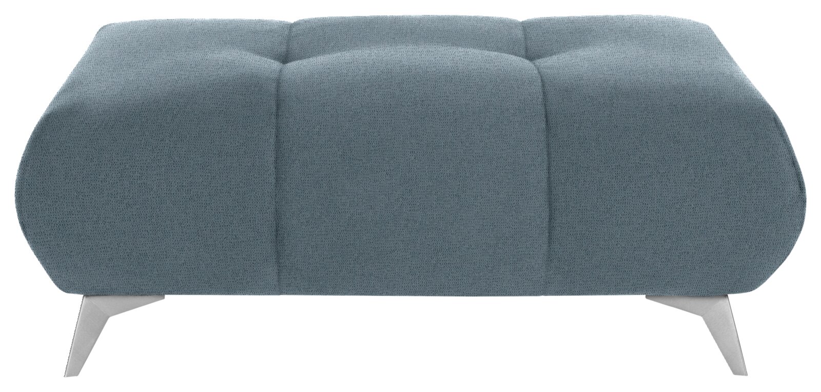 Hom´in Hockerbank FELLINI II. Hockerbank in blauer Polsterung, frontal betrachtet, mit modernen Metallbeinen.