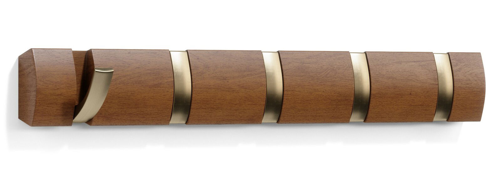 Wandgarderobe aus Holz mit mehreren Haken, seitliche Perspektive