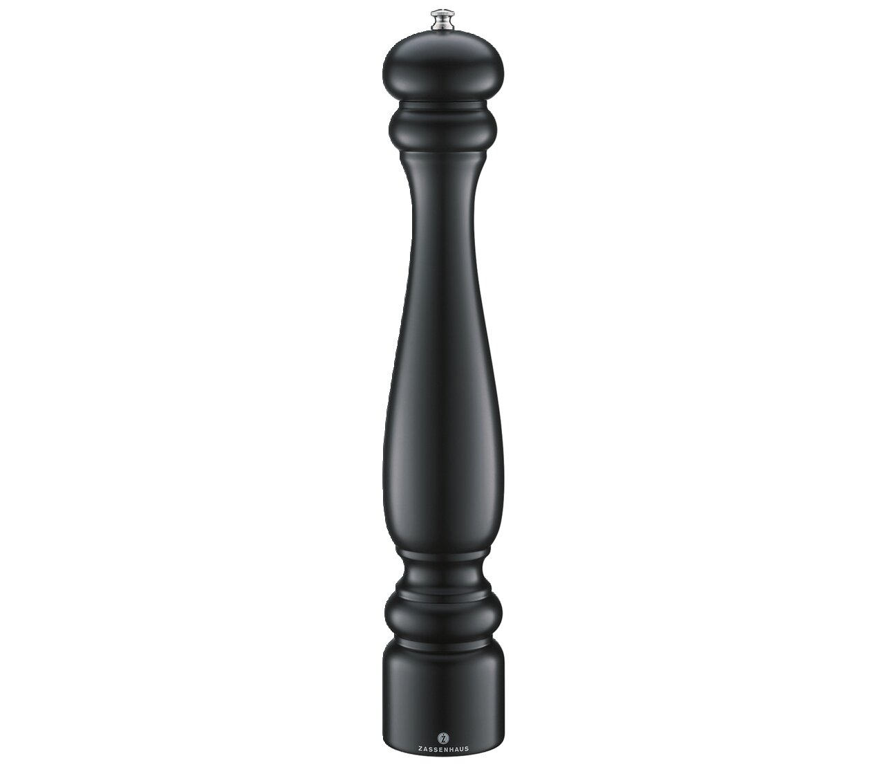 Schwarze Pfeffermühle Potsdam, 40 cm hoch, in mattem Finish, frontal abgebildet.