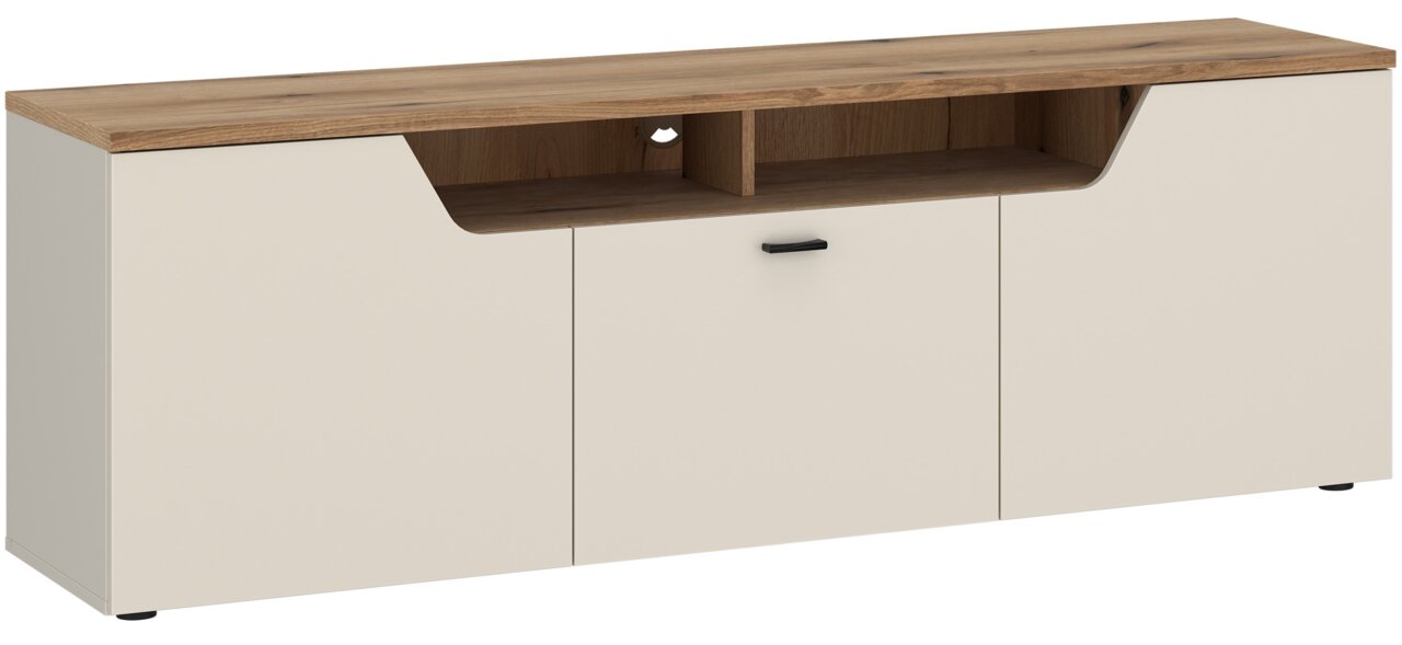 Z2 TV-Lowboard CUT OUT TV-Lowboard in Holzoptik mit cremefarbenen Türen, Frontansicht