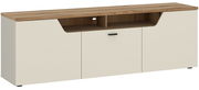 TV-Lowboard in Holzoptik mit cremefarbenen Türen, Frontansicht