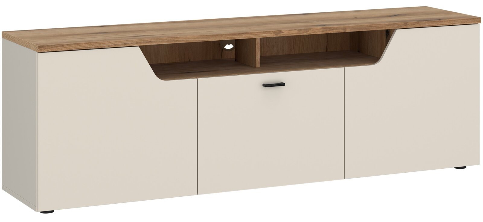 Z2 Tv-kast CUT OUT TV-lowboard in houtlook met crèmekleurige deuren, vooraanzicht