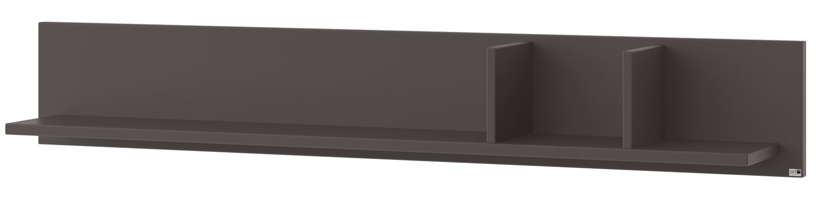 Wandboard in dunklem Grau mit zwei vertikalen Trennwänden, seitliche Perspektive