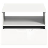 Moderner weißer Couchtisch mit Schublade und Ablage, Frontalansicht