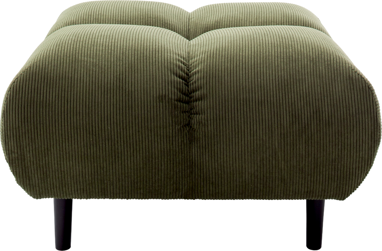 Grüner, quadratischer Hocker mit geripptem Stoffbezug, Vorderansicht