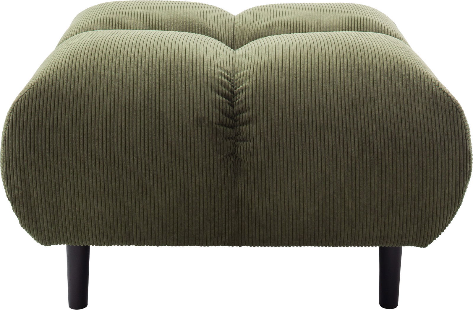 Grüner, quadratischer Hocker mit geripptem Stoffbezug, Vorderansicht