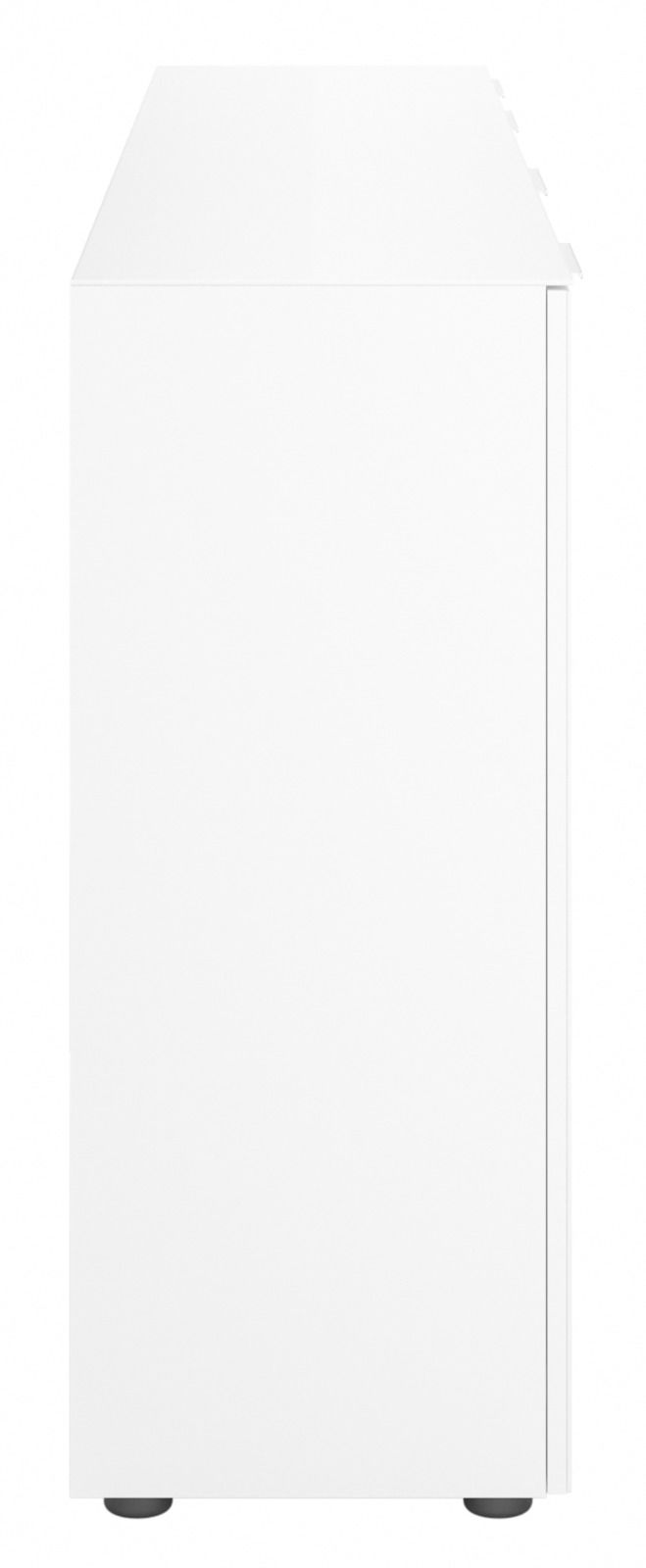 Seitenansicht eines weißen XXL-Sideboards mit schlichten Linien und modernen Design.
