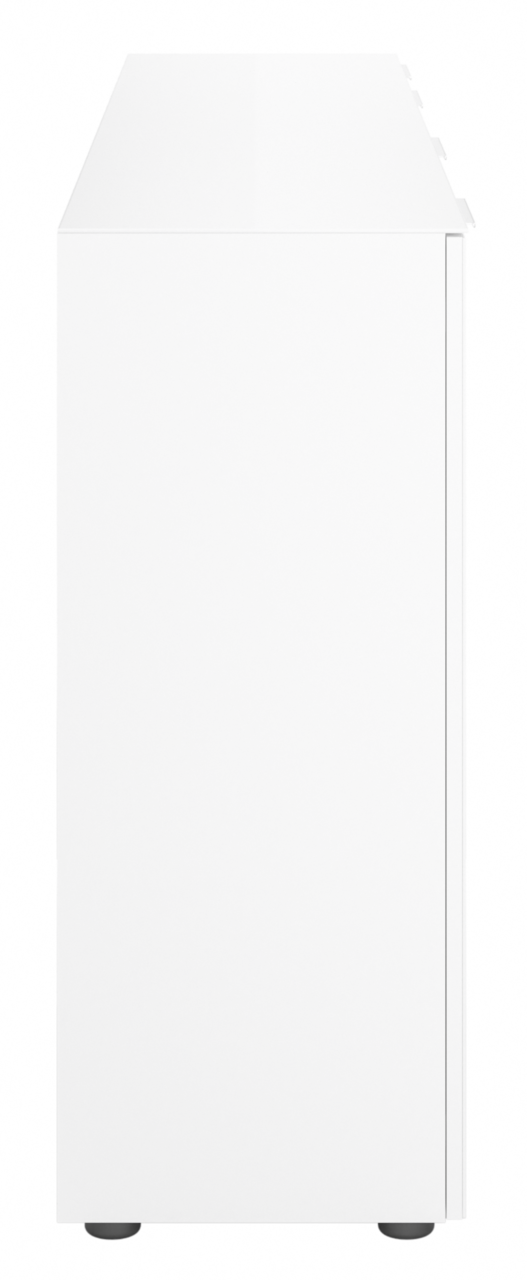 Seitenansicht eines weißen XXL-Sideboards mit schlichten Linien und modernen Design.