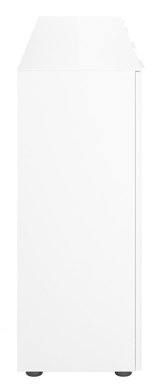 Seitenansicht eines weißen XXL-Sideboards mit schlichten Linien und modernen Design.