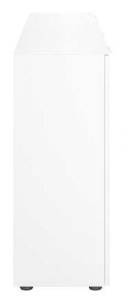 Seitenansicht eines weißen XXL-Sideboards mit schlichten Linien und modernen Design.