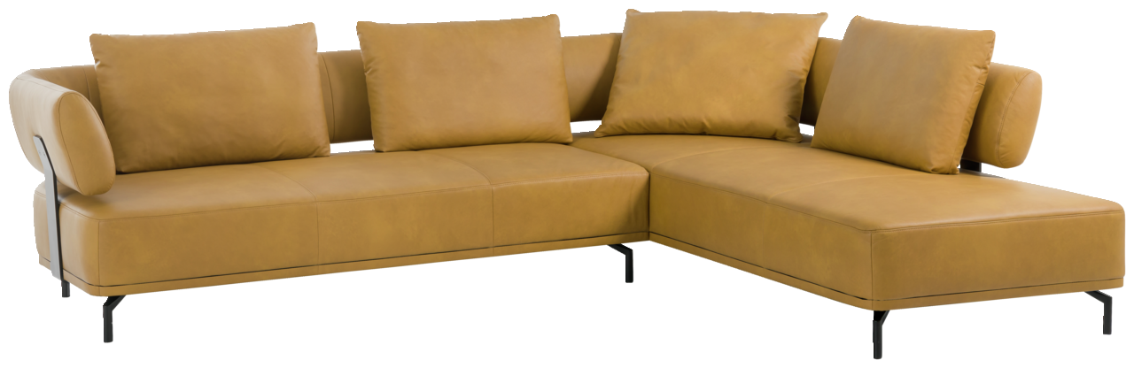 Dieter Knoll Ecksofa PALIO Ecksofa in hellbraunem Leder mit schwarzen Metallfüßen, Perspektive von vorne rechts