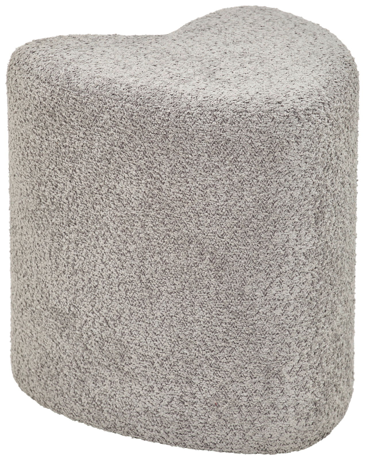 XORA Hocker ANIKA Grauer, herzförmiger Hocker mit texturierter Oberfläche, seitliche Perspektive