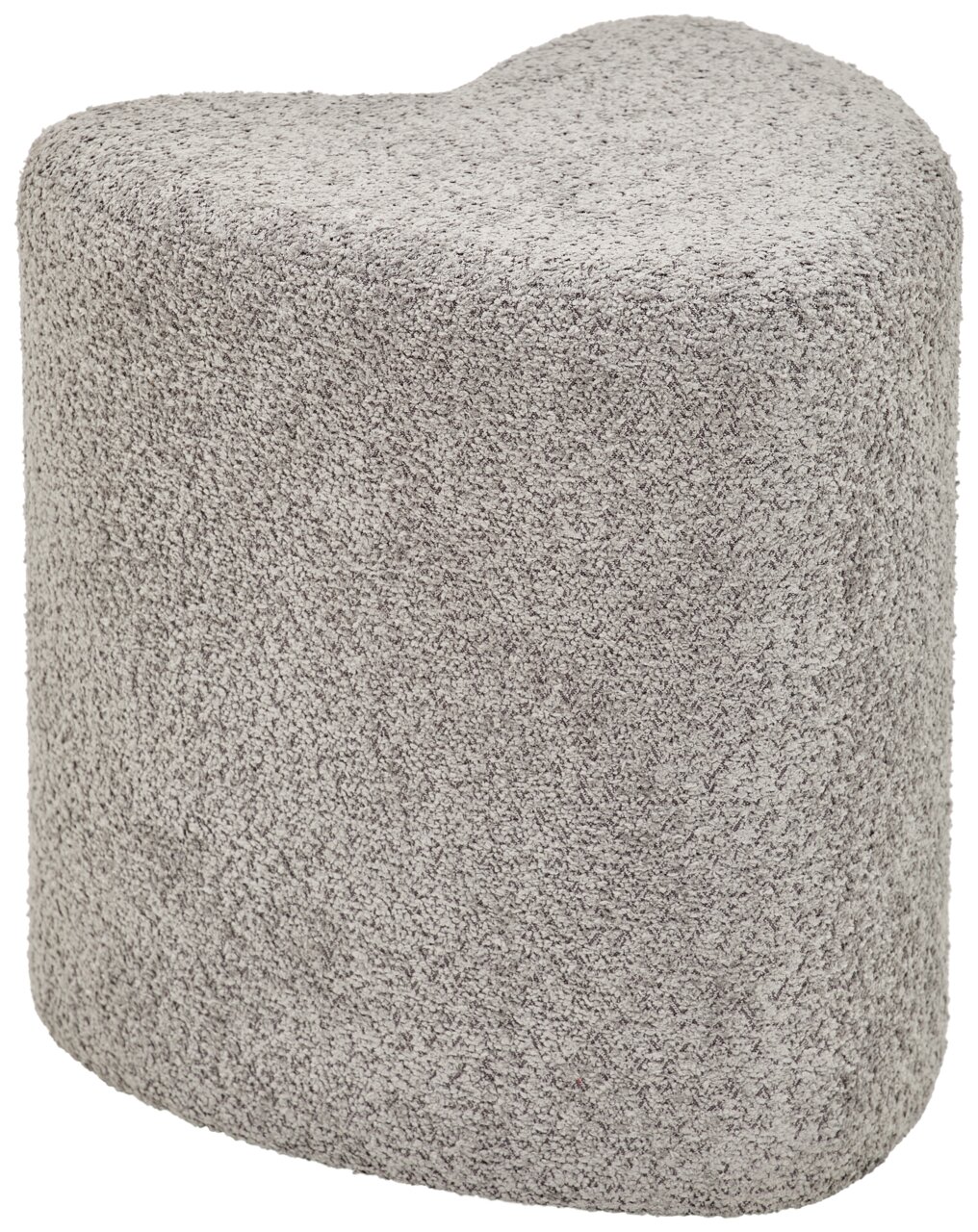 Grauer, herzförmiger Hocker mit texturierter Oberfläche, seitliche Perspektive