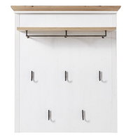 Garderobenpaneel mit fünf Haken und einem Regalbrett aus Holz, Frontalansicht