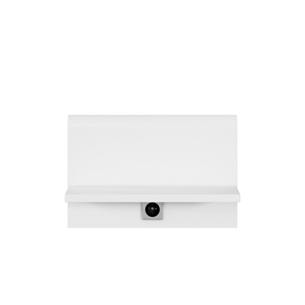 Weißes Nachttisch-Paneel mit integrierter Steckdose, frontale Ansicht