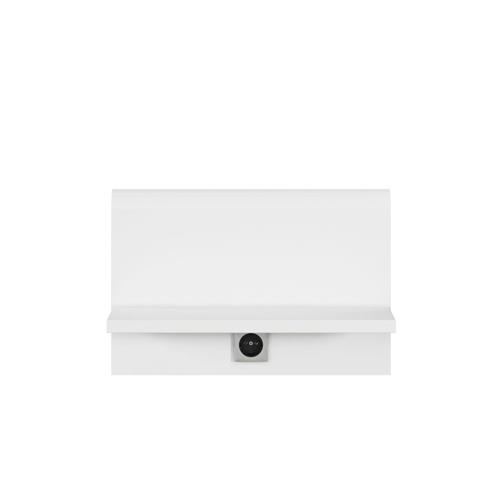 Weißes Nachttisch-Paneel mit integrierter Steckdose, frontale Ansicht