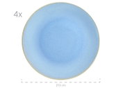 Runder, hellblauer Speiseteller mit feiner Sprenkel-Optik und schmalem beigem Rand, Ø 27,5 cm, Ansicht von oben; 4er-Set