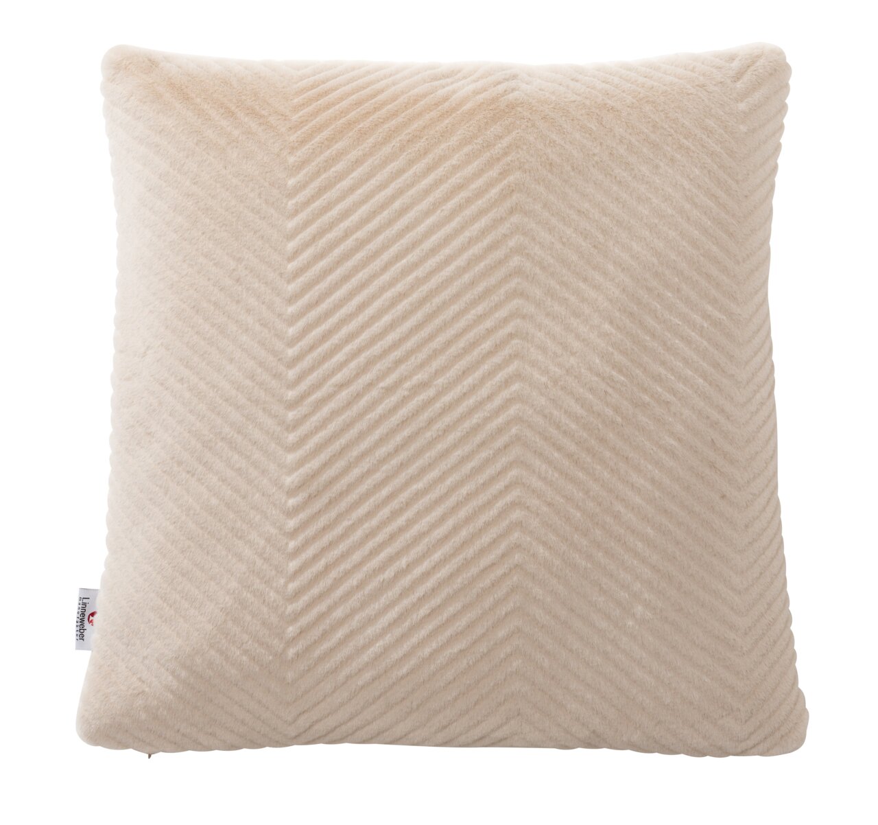 Linneweber Fellkissenhülle 48x48cm Beige Fellkissenhülle mit Fischgrätenmuster, Vorderansicht