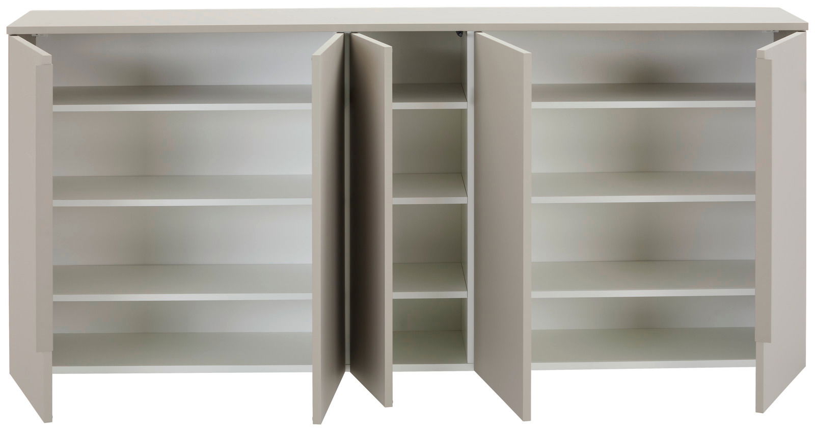 XL-Hängeschuhschrank mit geöffneter Frontansicht, zeigt mehrere Regalböden zur Aufbewahrung von Schuhen.