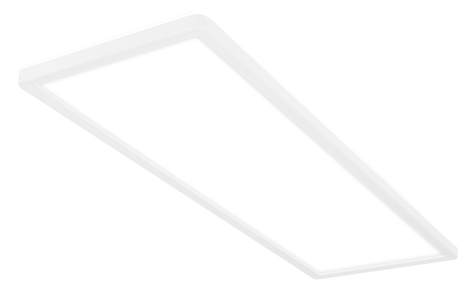 Rechteckige LED-Deckenleuchte mit Bewegungssensor, seitliche Perspektive