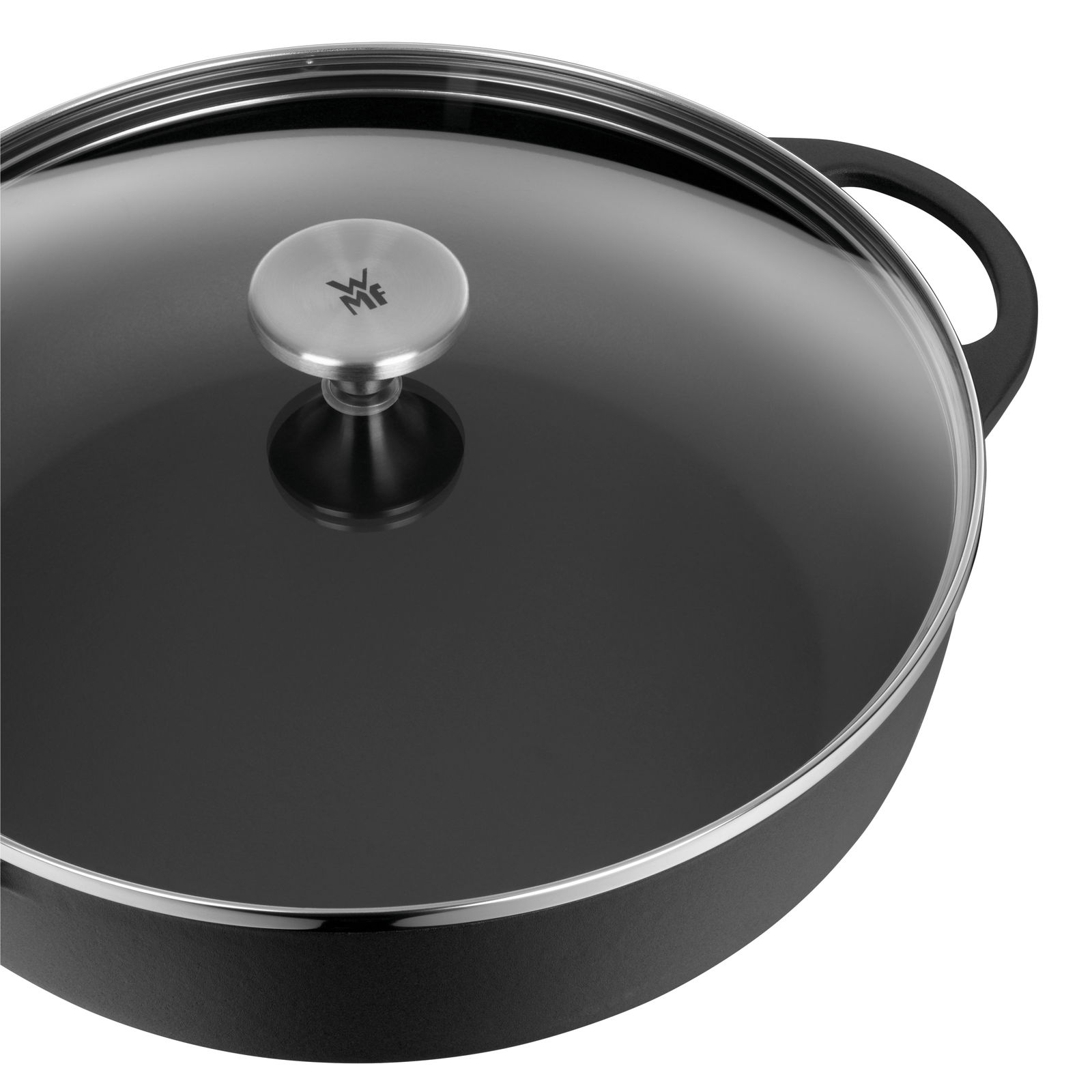 WMF Bauernpfanne 28cm PLATINUM Bauernpfanne 28cm mit Glasdeckel und Metallgriff, seitliche Perspektive