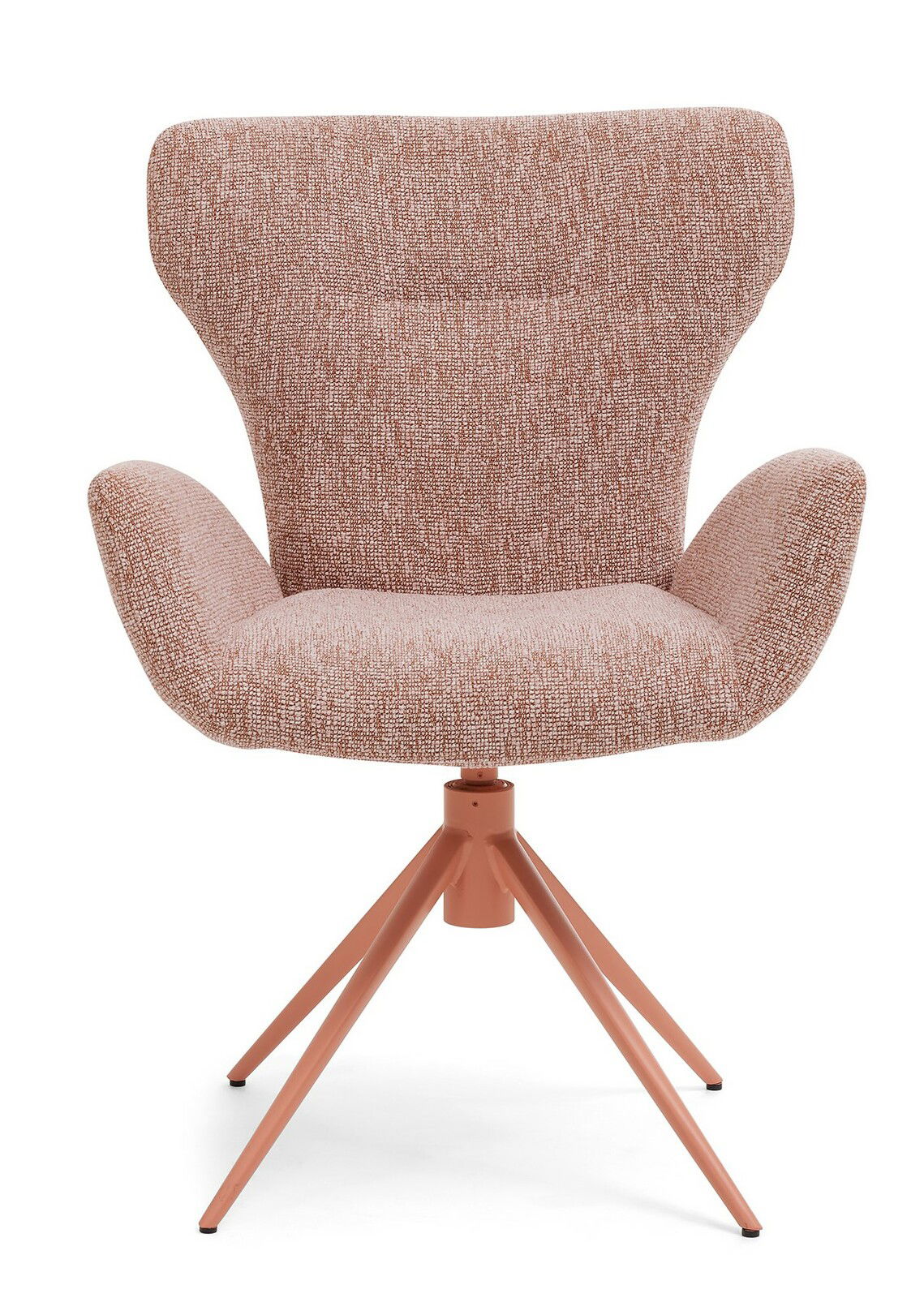 Moderner Armlehnstuhl in Rosa mit vier Metallbeinen, Frontalansicht