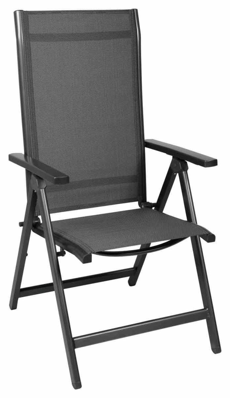 Ambia Garden Klappsessel PARMA Schwarzer Klappsessel aus Metall mit Netzbespannung, seitliche Perspektive