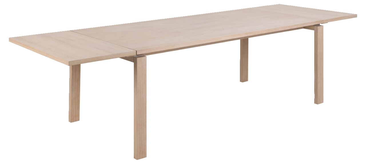 Holztisch mit Ansteckplatten, seitliche Perspektive
