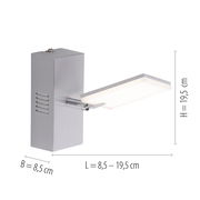 Moderne Wandleuchte aus Aluminium mit rechteckigem, verstellbarem Leuchtkörper, seitliche Perspektive.