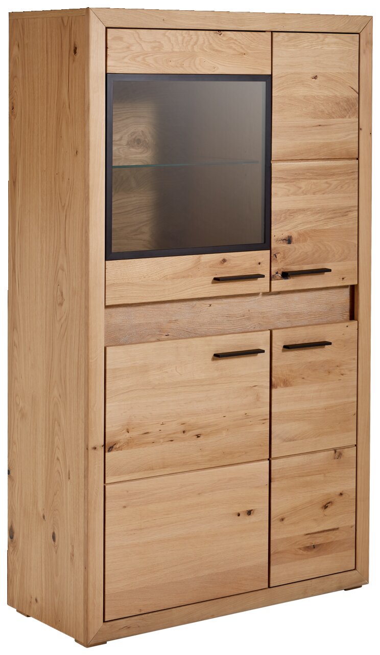 Hochwertiges Highboard aus Holz mit Beleuchtung, seitliche Perspektive