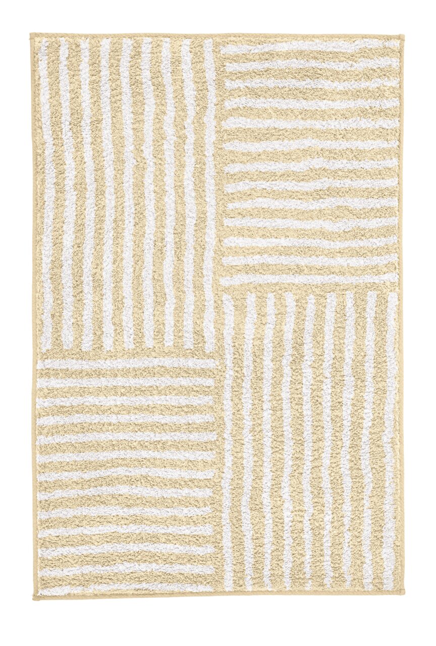Badteppich 70x120 cm mit beige-weißen Streifenmuster, Draufsicht