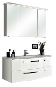 Moderner Badblock mit Spiegelschrank und Waschbecken, Frontalansicht