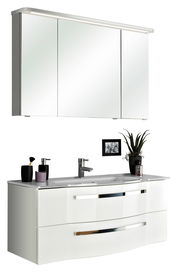 Moderner Badblock mit Spiegelschrank und Waschbecken, Frontalansicht