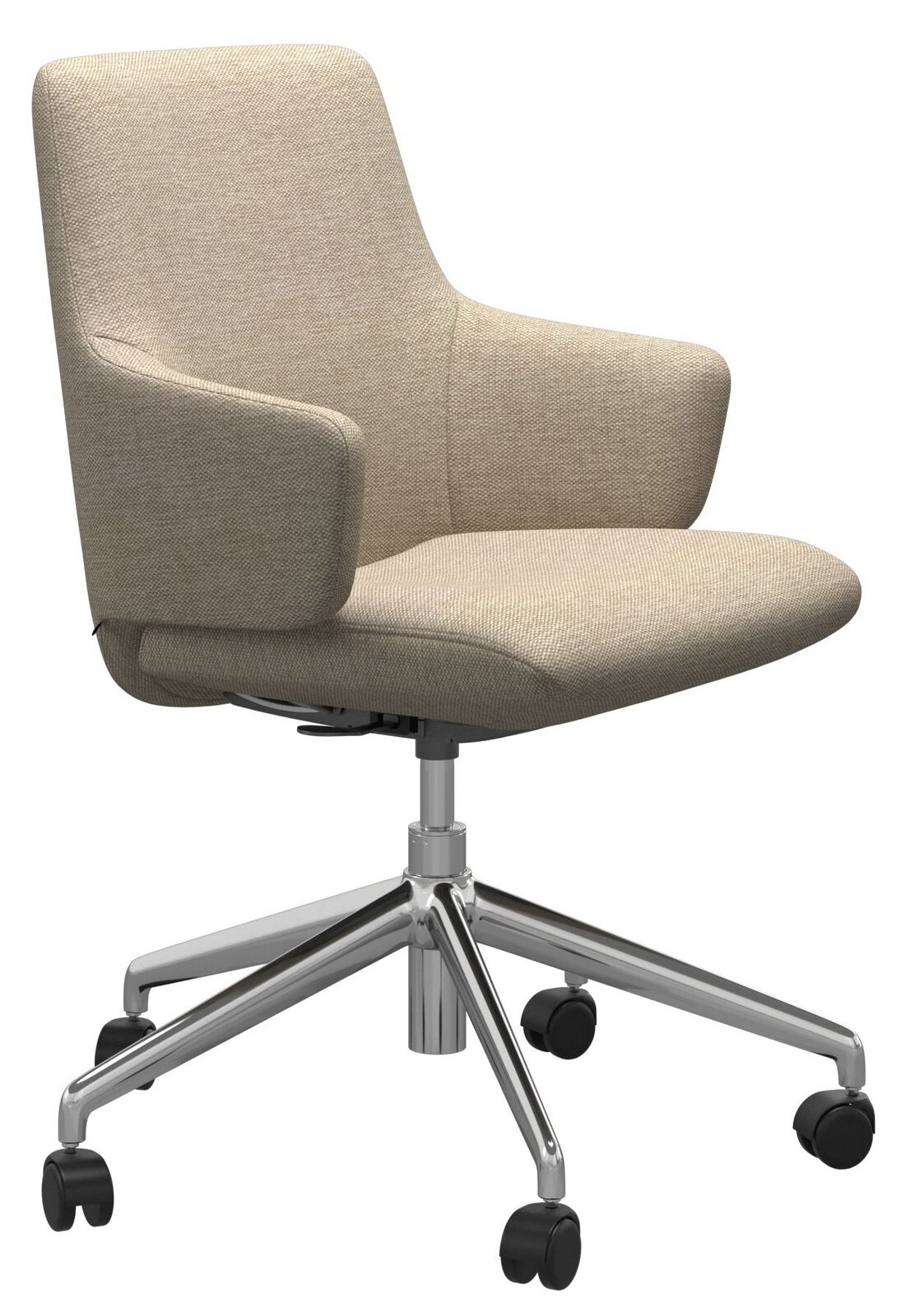 Stressless Home Office Sessel OFFICE LAUREL (L) Beiger Home Office Sessel mit Armlehnen und verchromtem Drehfuß, seitliche Perspektive