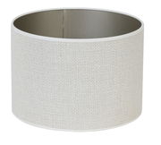 Zylindrischer Lampenschirm in hellem Stoff, seitliche Perspektive