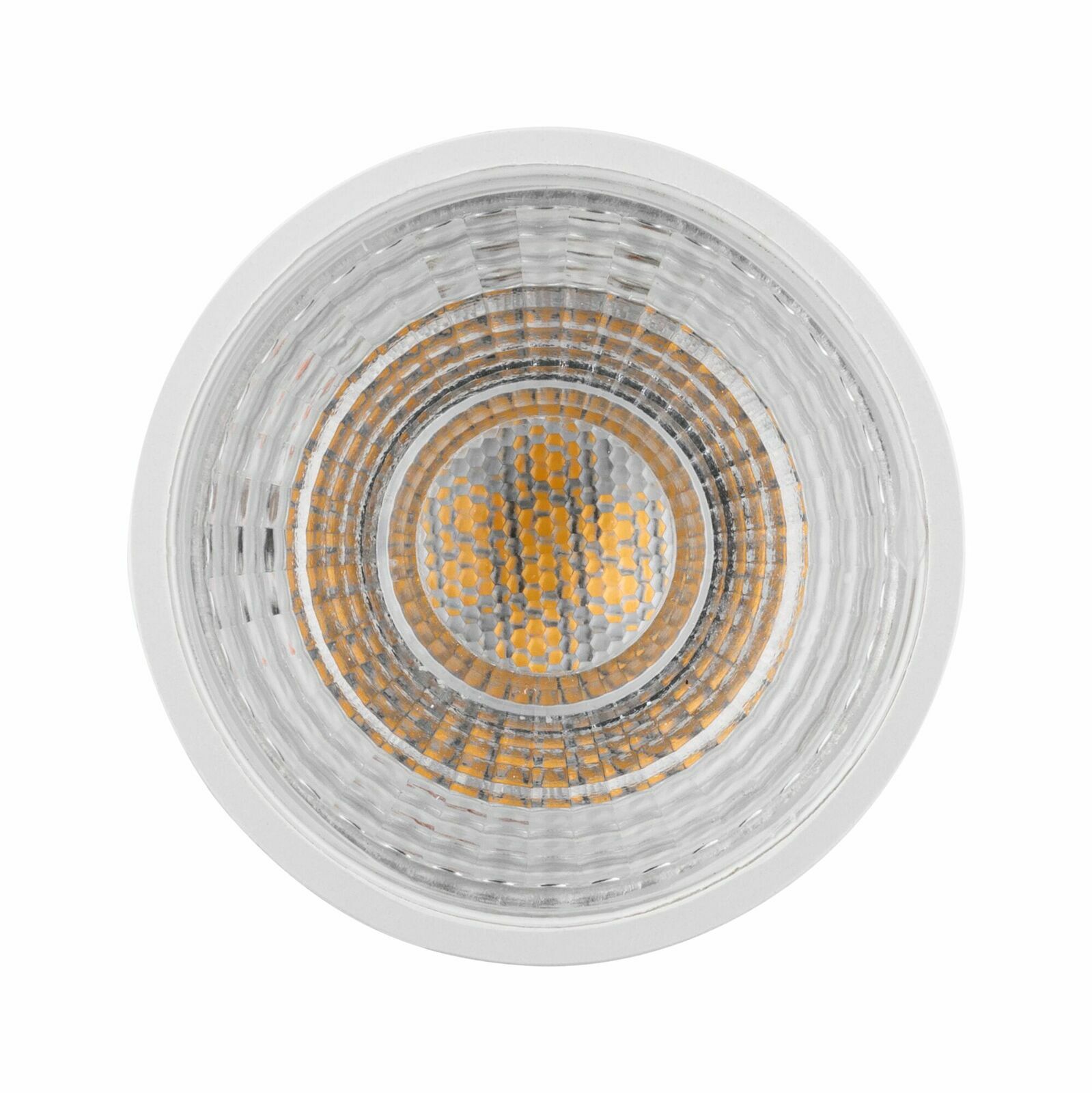 LED Leuchtmittel von oben betrachtet mit klarer Linse und sichtbaren LED-Dioden.