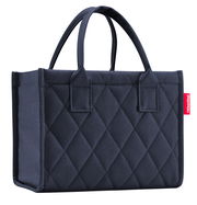 Kleine, dunkelblaue, gesteppte Einkaufstasche mit zwei Griffen, seitliche Perspektive