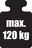 Schild mit der Aufschrift 'max. 120 kg' in schwarzer Farbe, Vorderansicht