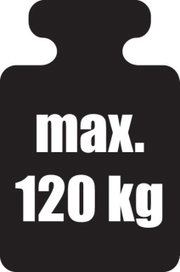 Schild mit der Aufschrift 'max. 120 kg' in schwarzer Farbe, Vorderansicht