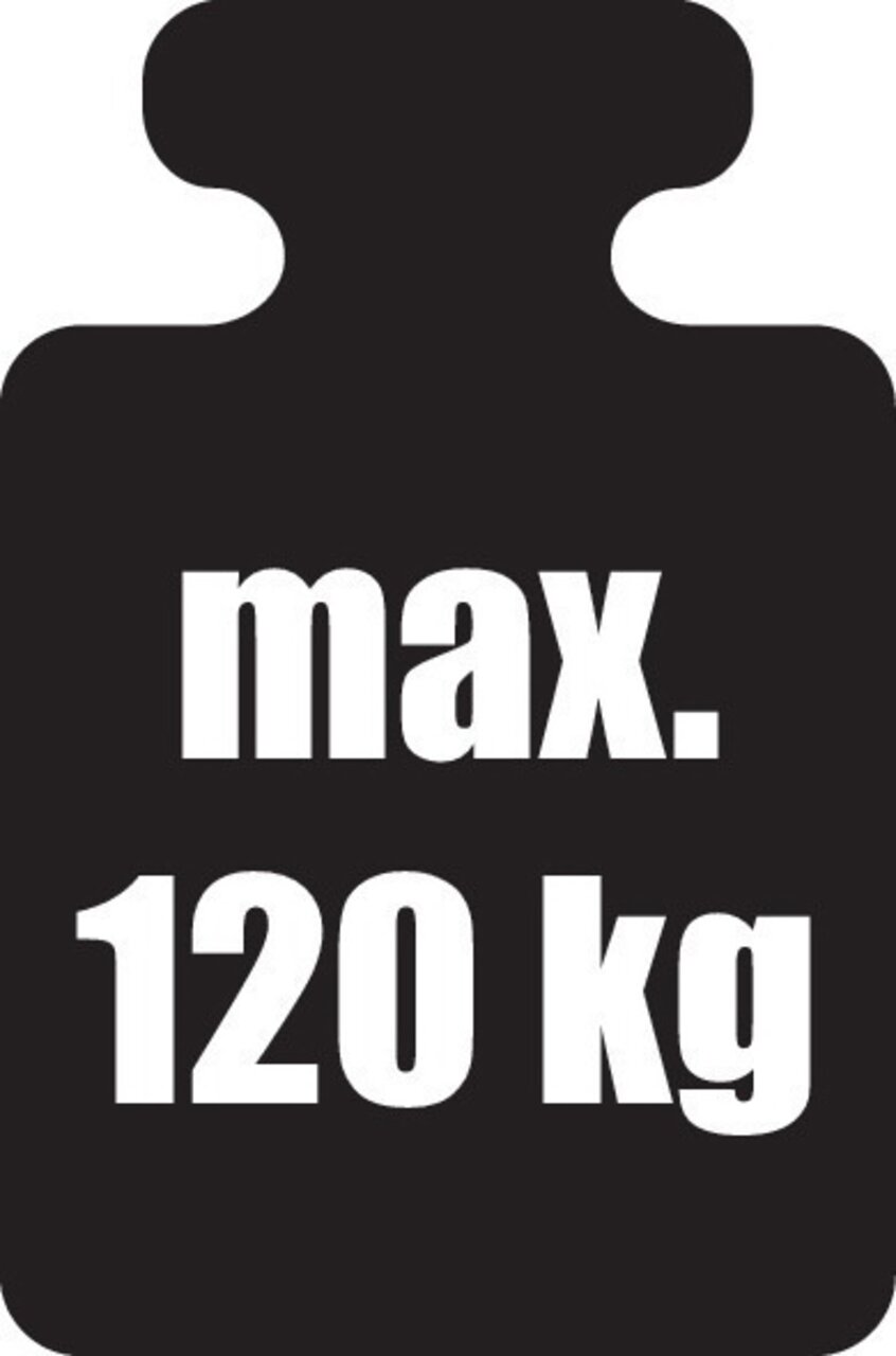 Bord met het opschrift 'max. 120 kg' in zwarte kleur, vooraanzicht