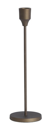 Eleganter Kerzenständer aus Metall in Bronzeoptik, seitliche Perspektive