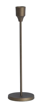 Eleganter Kerzenständer aus Metall in Bronzeoptik, seitliche Perspektive