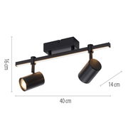 Schwarze Wand- und Deckenleuchte mit zwei verstellbaren Strahlern, seitliche Perspektive