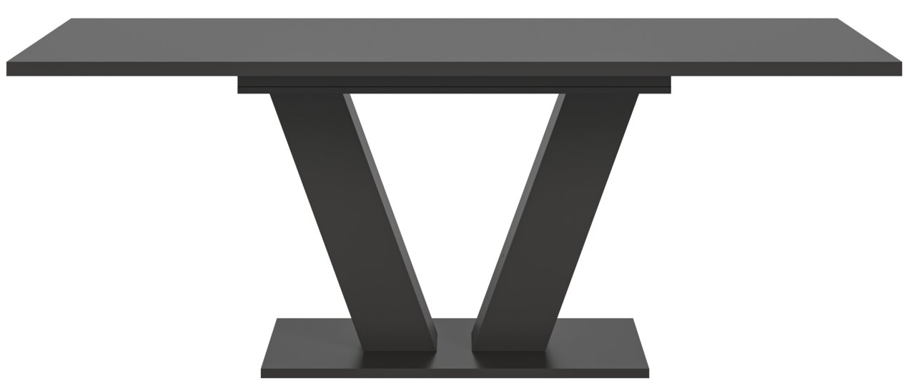 Moderner Esstisch mit V-förmigem Gestell in schwarzer Farbe, Frontalansicht