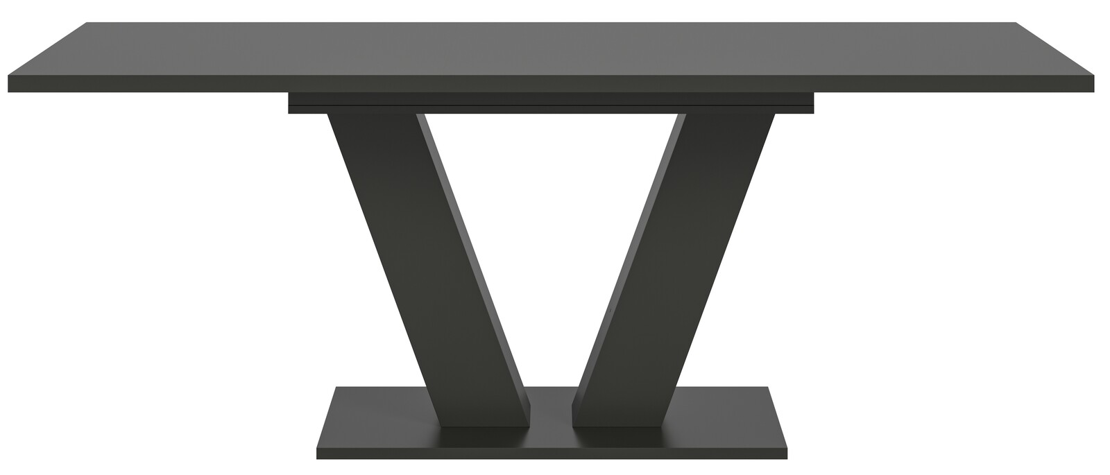 Moderner Esstisch mit V-förmigem Gestell in schwarzer Farbe, Frontalansicht