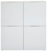 Weißes Highboard mit vier Türen, frontale Ansicht