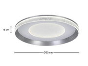 Ronde led-plafondlamp met een diameter van 50 cm en een hoogte van 9 cm, gezien vanaf de zijkant.