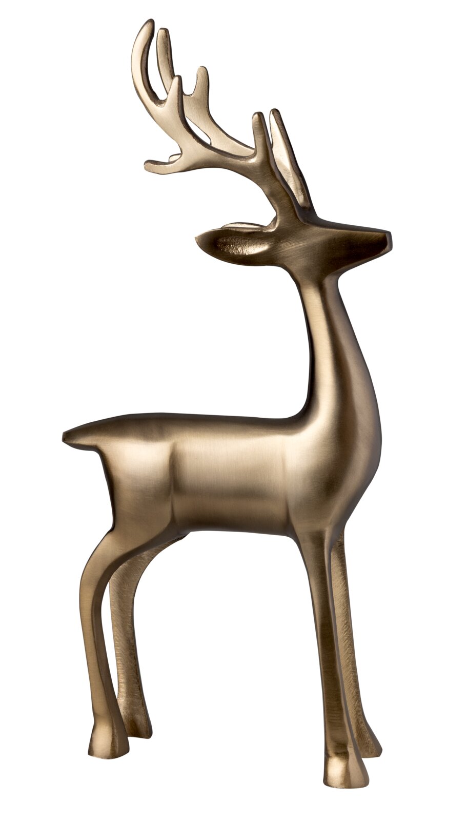 Villeroy & Boch Hirsch gold 36cm Dekorative Hirschfigur in gebürsteter Bronzeoptik mit stilisiertem Geweih, freigestellt vor weißem Hintergrund in seitlicher Perspektive